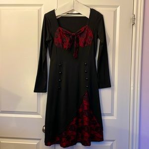 Rockabilly Black and Red Dress with lace inserts